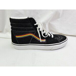 Vans Size Womens 10.5 or Mens 9 Black Rainbow Pride Logo Stripe Hi Lace Sneakers